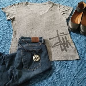 Stussy V-neck Charcoal Heather Short Sleeve Sz Large T-shirt